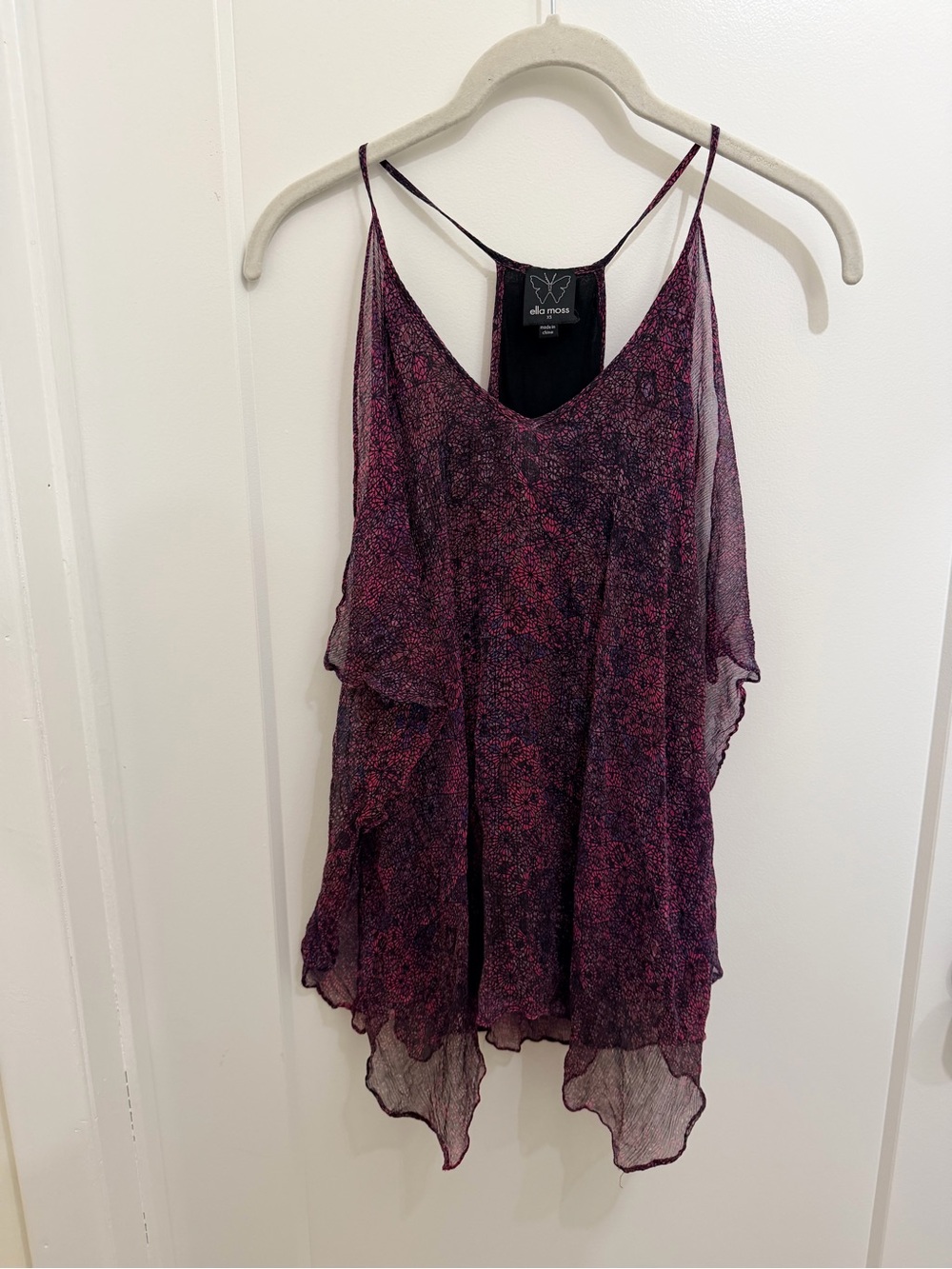 Ella Moss Purple and Pink Printed Sheer Handkerchief Cami